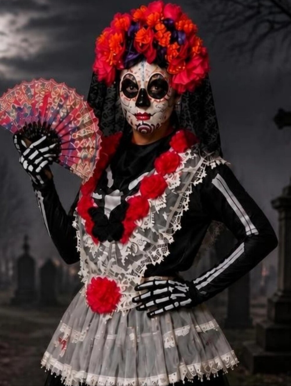 Day of the Dead Upcycled Complete Halloween Costume Size L
